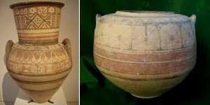 Cypriot amphora, source Archaeological Museum, Athens, and stamnos, source Collector-Antiquities, both 750-600 BC